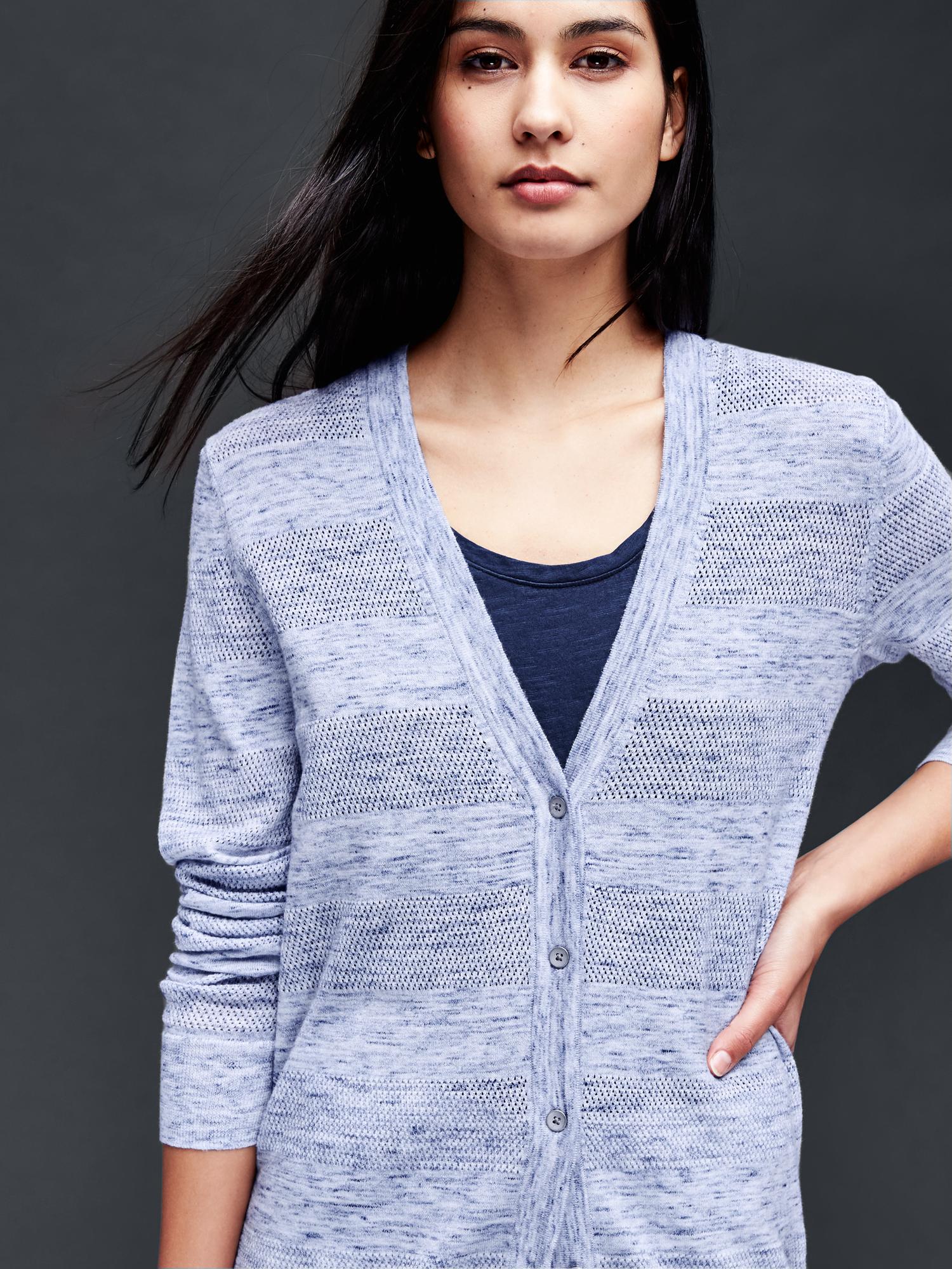 Cotton textured stripe V-neck cardigan | Gap