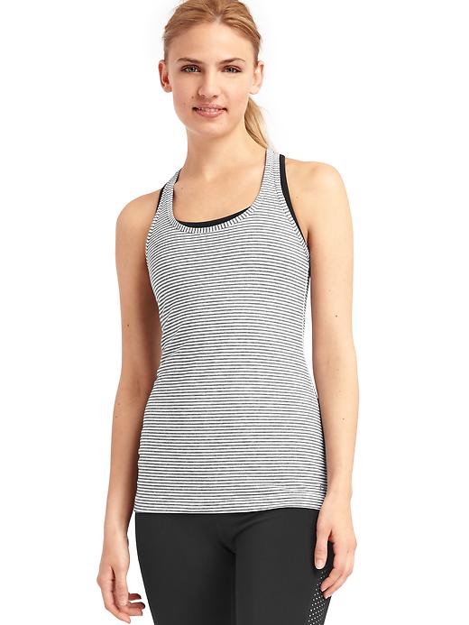 1 of 8 showing, with the color heather grey/white of product GapFit Breathe stripe racerback tank