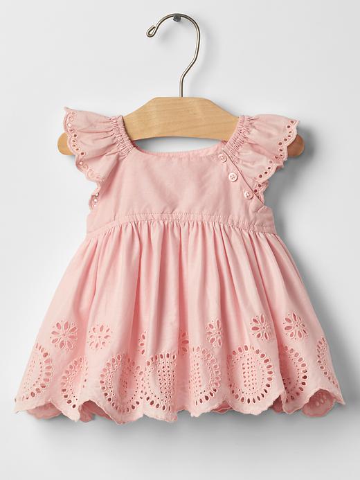 1 of 8 showing, with the color pink cameo of product Eyelet flutter top