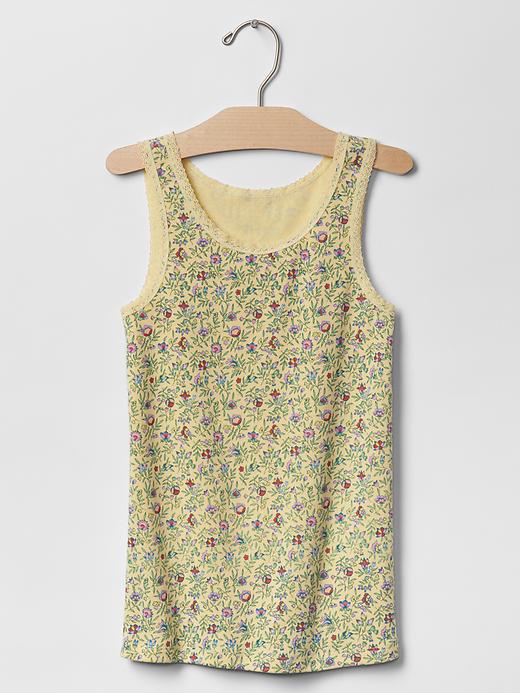1 of 8 showing, with the color LIGHT YELLOW FLORAL of product Ribbed lace tank