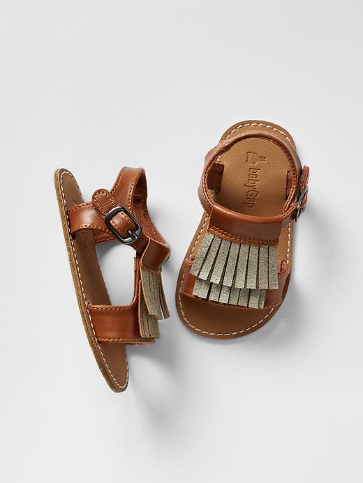 1 of 8 showing, with the color brown of product Fringe front sandals