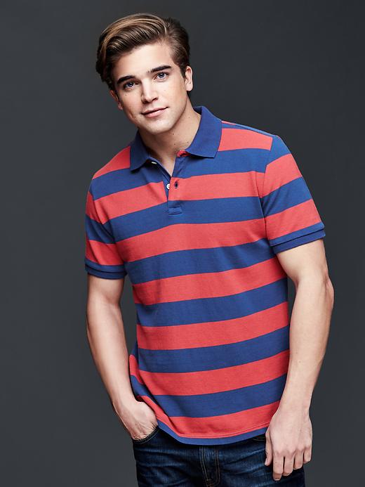1 of 8 showing, with the color red stripe of product Color-on-color rugby stripe piqué polo