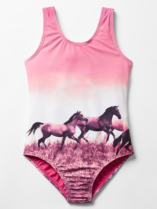 1 of 8 showing, with the color devi pink of product Photo-real graphic swim one-piece
