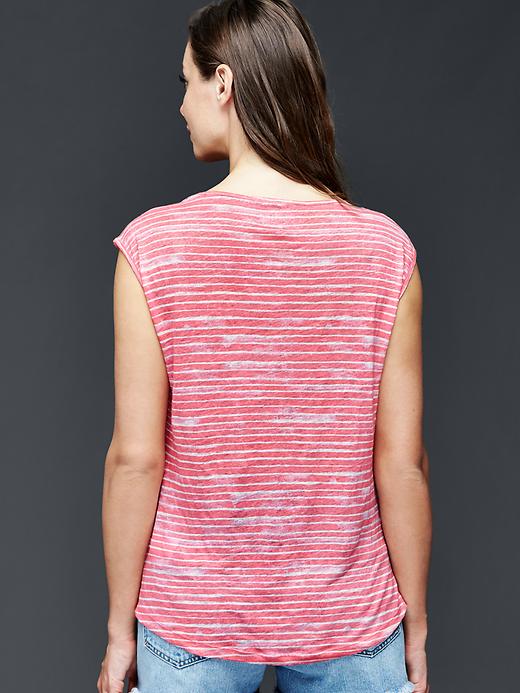 2 of 8 showing, with the color neon flamingo of product Linen cap sleeve wavy stripe tee