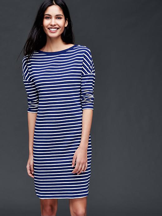 1 of 8 showing, with the color basic navy stripe of product Boatneck stripe shirttail dress