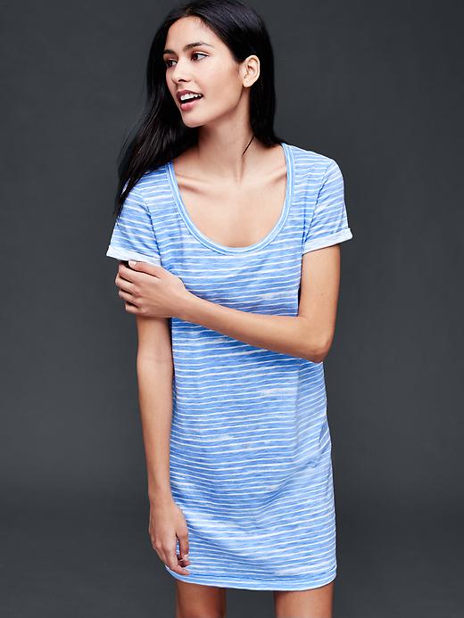 1 of 8 showing, with the color light blue of product Roll sleeve stripe t-shirt dress