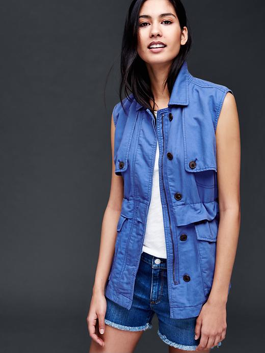 1 of 8 showing, with the color blue indigo of product Trench vest