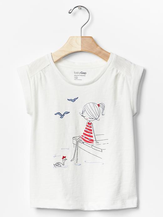1 of 8 showing, with the color off white of product Embellished graphic shirred tee