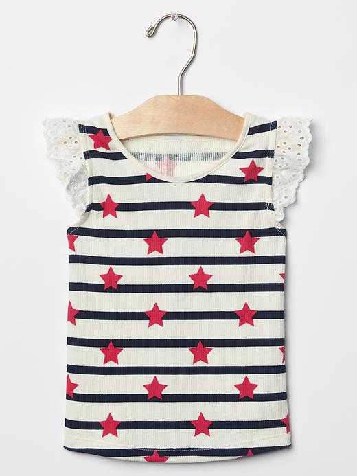 1 of 8 showing, with the color red star of product Eyelet lace flutter tee