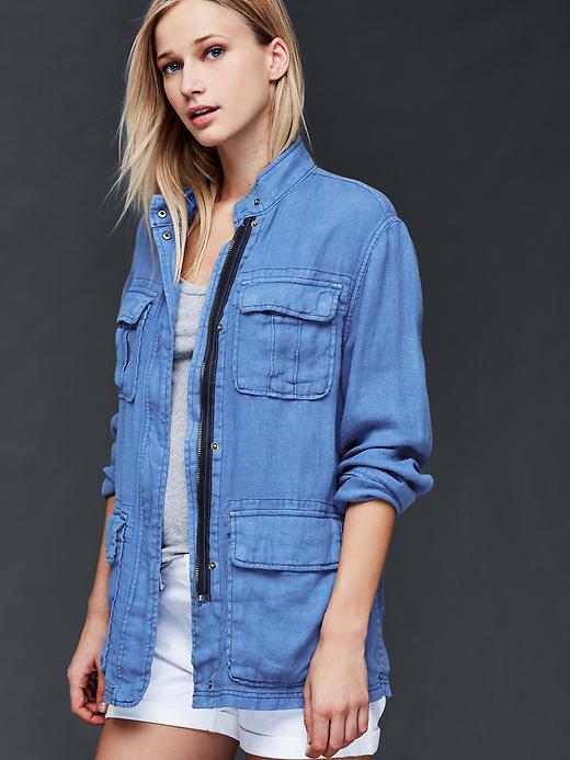 1 of 8 showing, with the color blue indigo of product Linen relaxed utility jacket