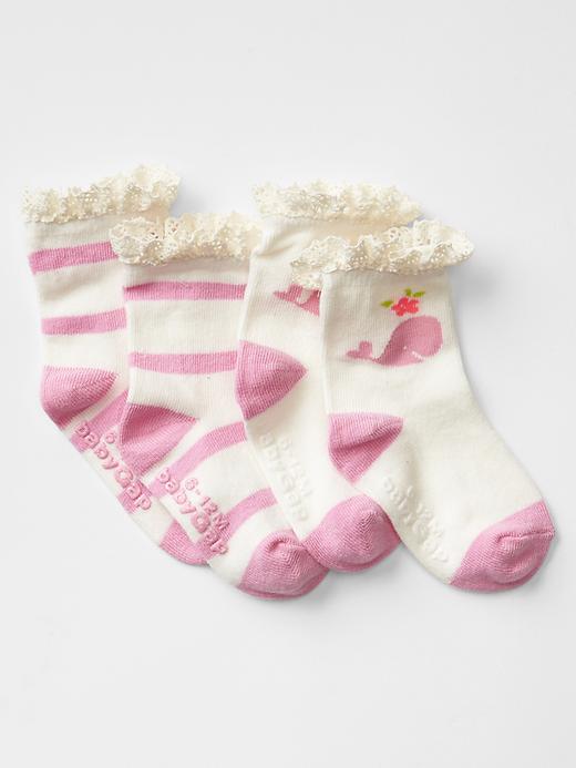 1 of 8 showing, with the color white of product Crochet-trim whale socks (2-pack)