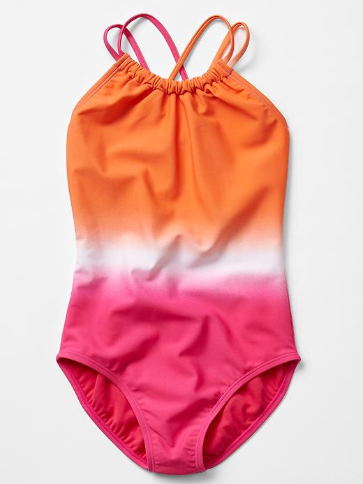 1 of 8 showing, with the color devi pink of product Printed double strap swim one-piece