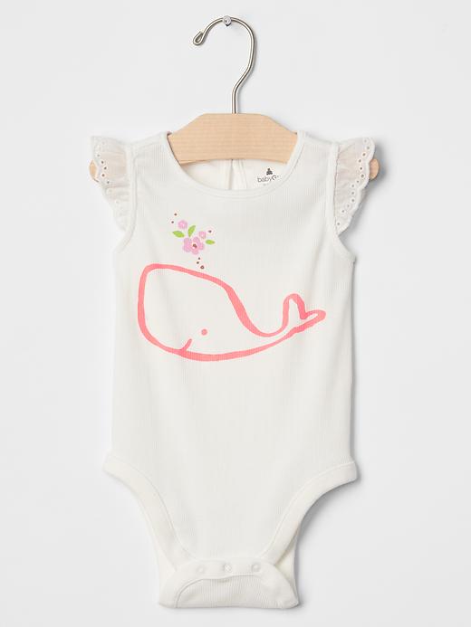 1 of 8 showing, with the color white of product Floral whale flutter bodysuit