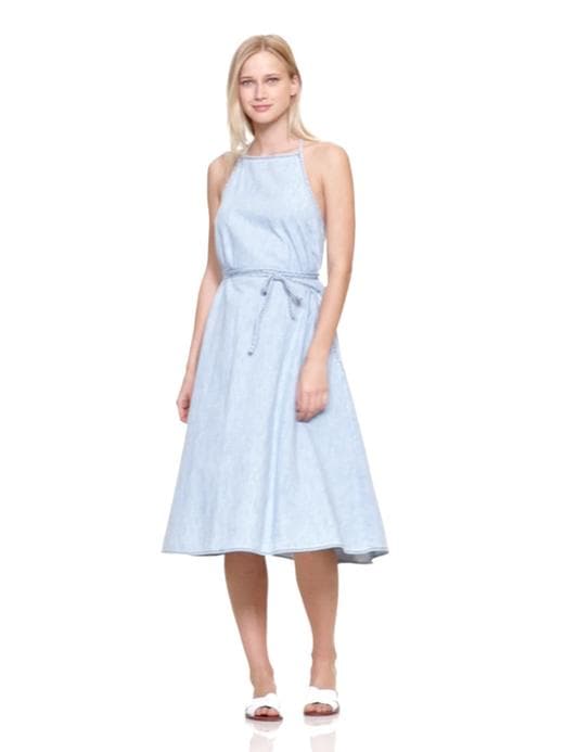 gap denim wrap dress Organic Cotton Denim Mini Wrap Dress