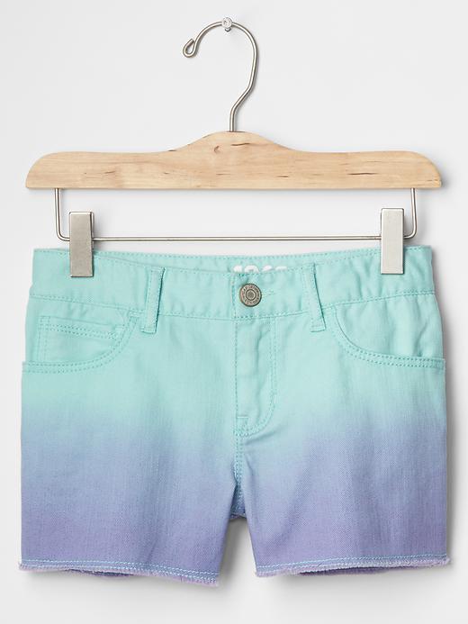 1 of 8 showing, with the color shore blue of product 1969 frayed dip dye shorty short
