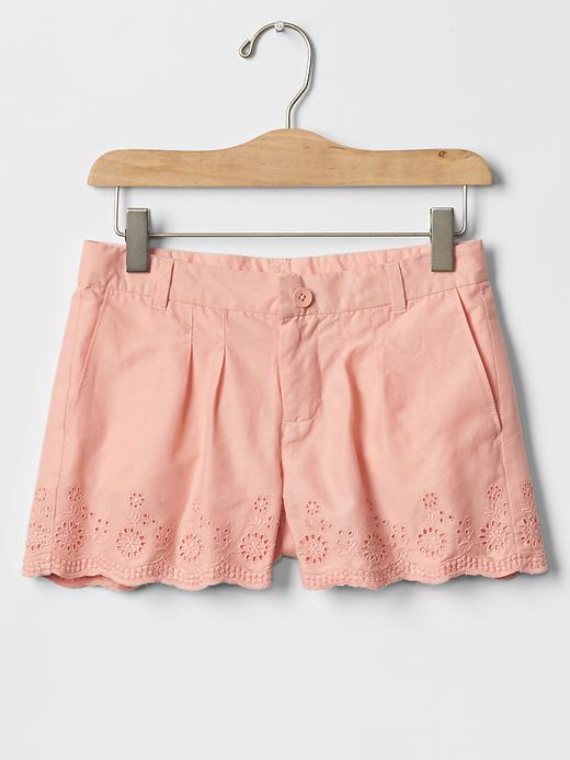 1 of 8 showing, with the color creamy coral of product Eyelet border shorty short