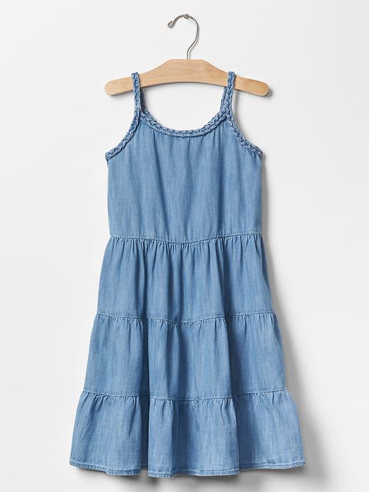 View large product image 2 of 4. 1969 braided denim tier dress