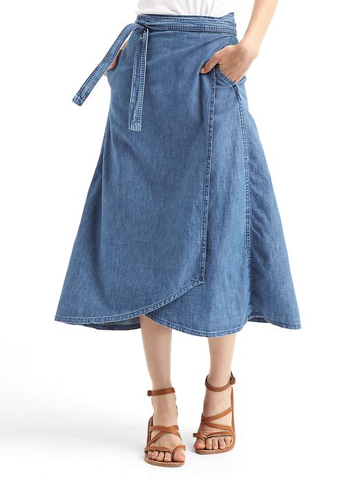 1 of 8 showing, with the color medium indigo of product 1969 denim wrap skirt