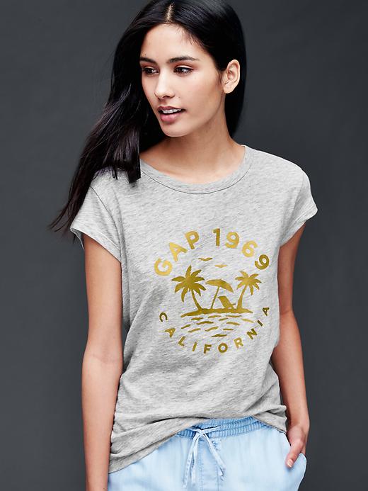 1 of 8 showing, with the color heather grey of product Palm tree graphic logo tee