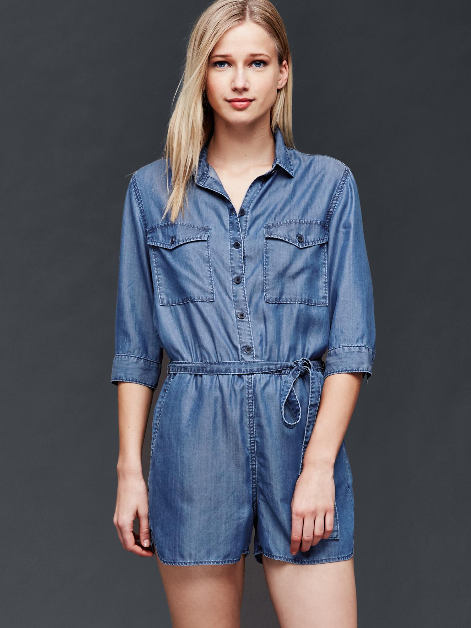 Женские комбинезоны Gap 1969 TENCEL™ denim shirt romper — фото 4