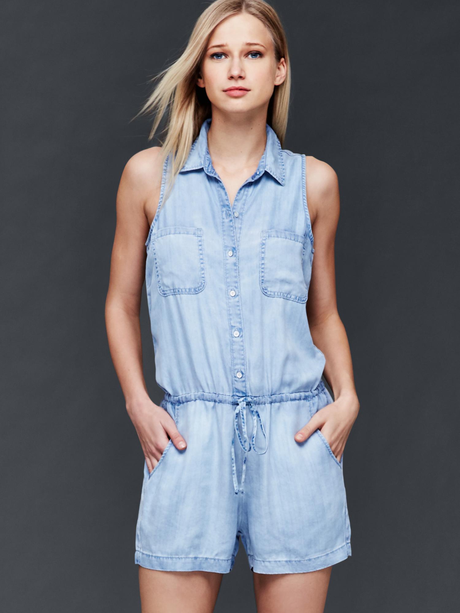 Женские комбинезоны Gap 1969 TENCEL™ denim sleeveless romper — фото 4