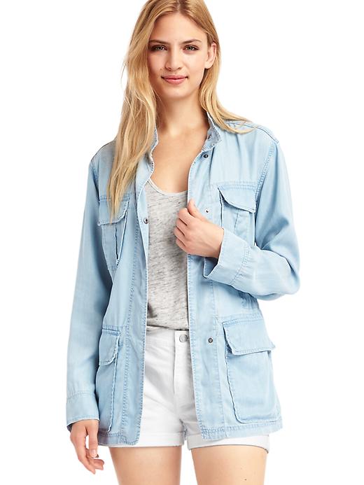 1 of 8 showing, with the color light indigo of product 1969 TENCEL™ denim relaxed utility jacket