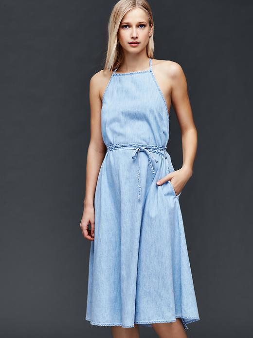 gap denim wrap dress Organic Cotton Denim Mini Wrap Dress