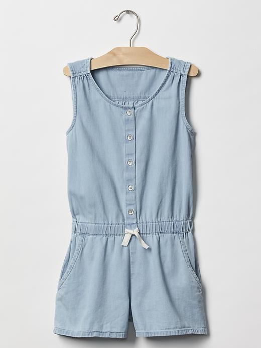 1 of 8 showing, with the color light chambray of product 1969 sleeveless chambray romper