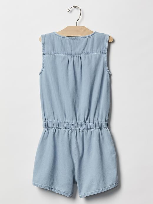 2 of 8 showing, with the color light chambray of product 1969 sleeveless chambray romper