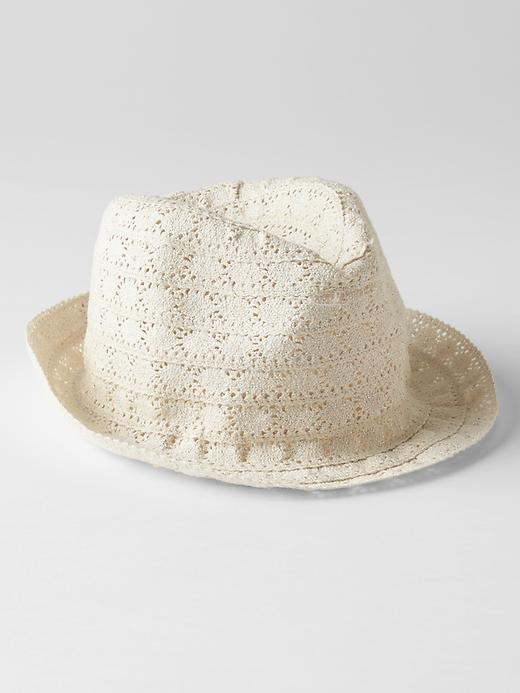 1 of 8 showing, with the color off white of product Shimmer crochet fedora