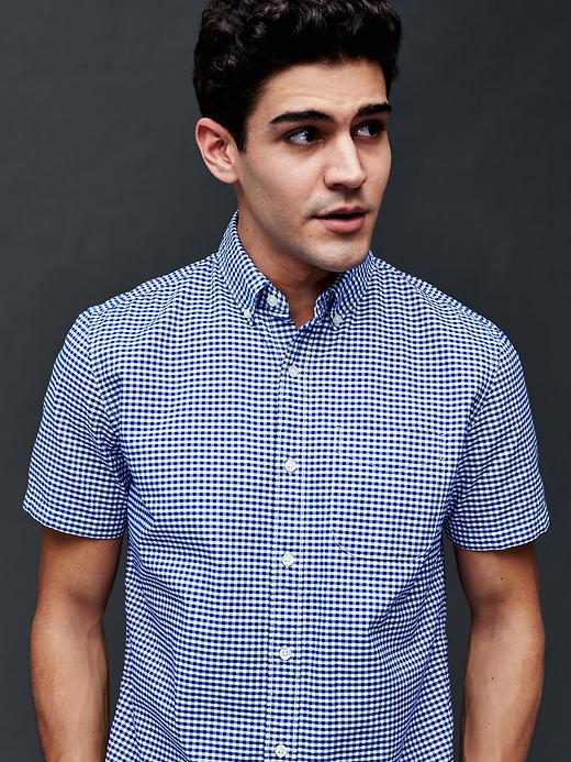 1 of 8 showing, with the color brillant blue of product Oxford micro gingham short sleeve standard fit shirt