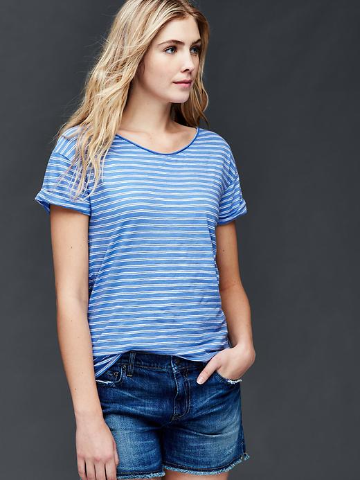 1 of 8 showing, with the color cabana blue of product Roll sleeve stripe tee