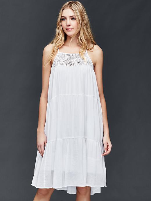 View large product image 1 of 1. Crochet-yoke tier dress