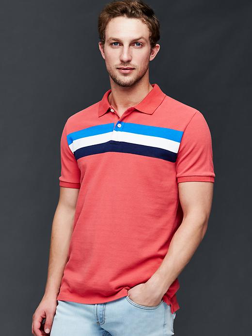 1 of 8 showing, with the color orange stripe of product Multi-stripe piqué polo