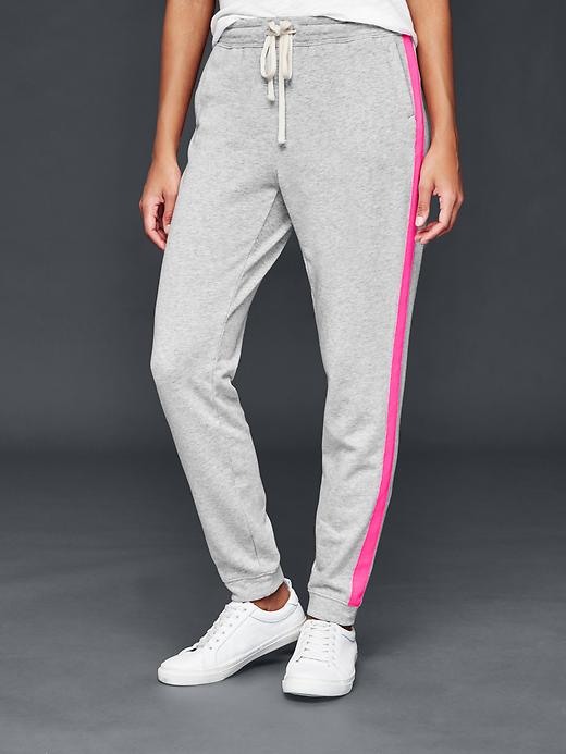 1 of 8 showing, with the color heather grey of product Skinny side-stripe joggers