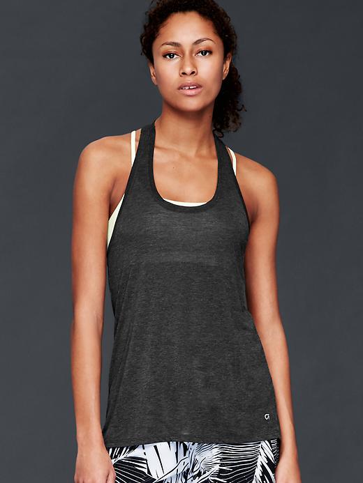 2 of 8 showing, with the color charcoal gray of product GapFit Breathe air twist-back tank