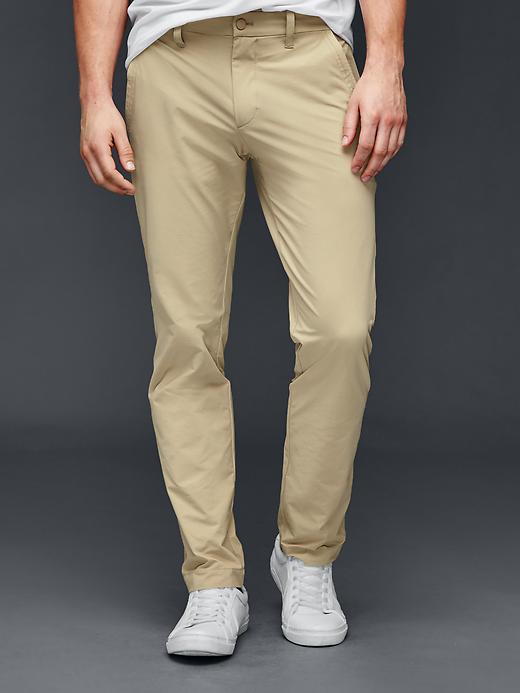 1 of 8 showing, with the color iconic khaki of product Performance slim fit khakis