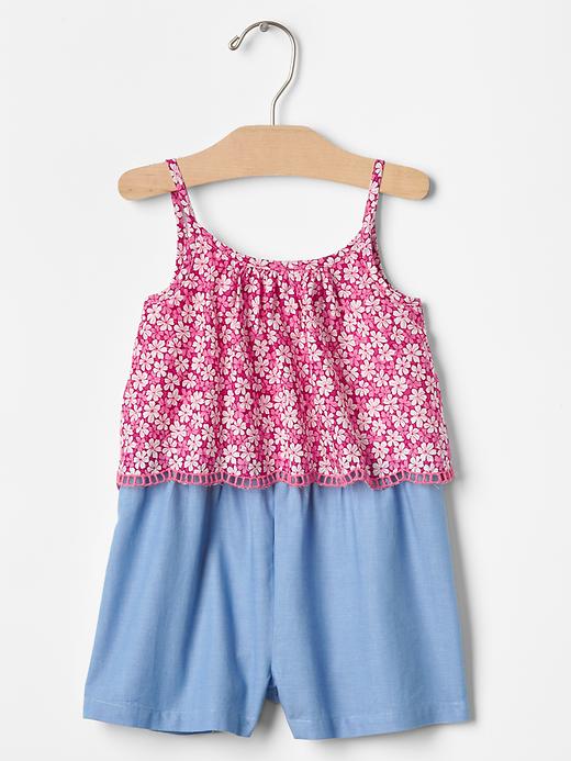 1 of 8 showing, with the color bright fuchsia of product Floral two-tier romper