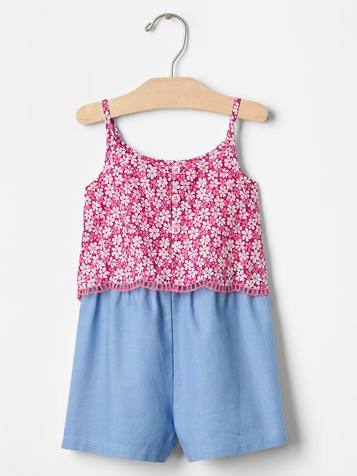 2 of 8 showing, with the color bright fuchsia of product Floral two-tier romper