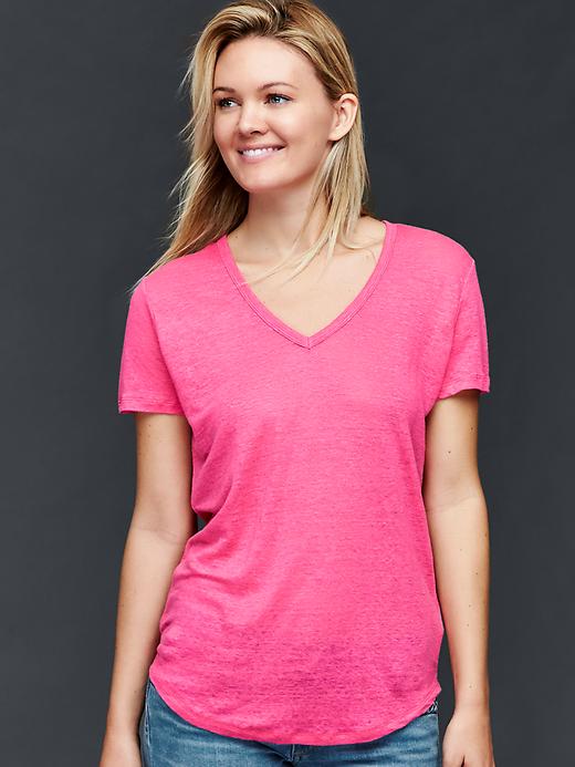 1 of 8 showing, with the color palm springs pink of product Linen V-neck tee