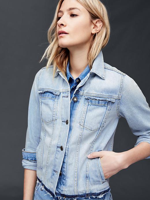 1 of 8 showing, with the color bleach white of product 1969 icon denim raw hem jacket