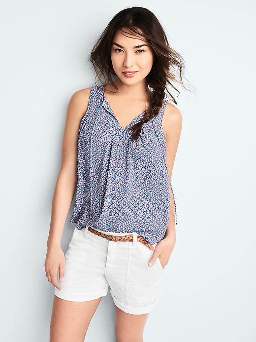 2 of 8 showing, with the color blue print of product Shirred curved tank
