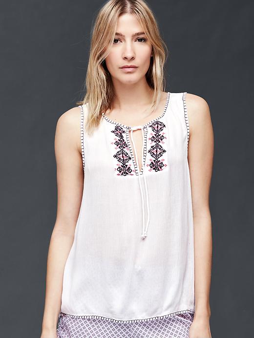 1 of 8 showing, with the color white of product Embroidered woven tank