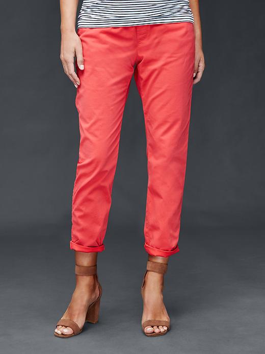 1 of 8 showing, with the color rose bush of product Maternity Demi Panel Girlfriend Chinos