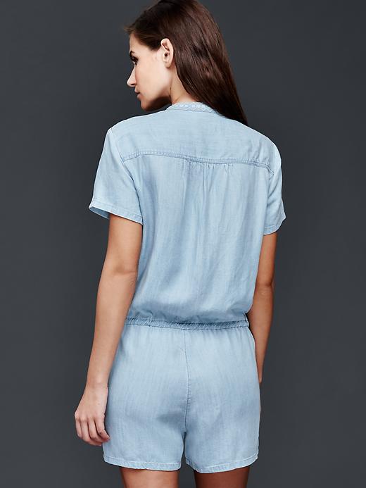 2 of 8 showing, with the color light indigo of product TENCEL™ embroidered romper