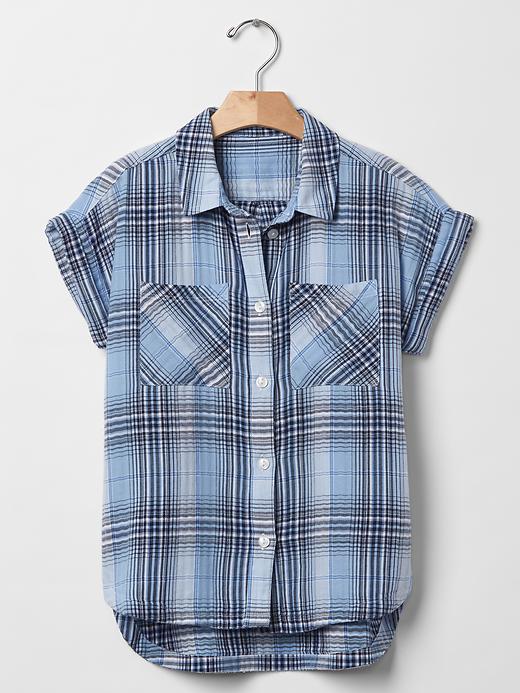 1 of 8 showing, with the color spectrum blue of product Plaid hi-lo shirt