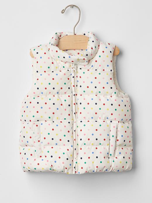 1 of 8 showing, with the color mix dot print of product ColdControl Max sprinkle dots puffer vest