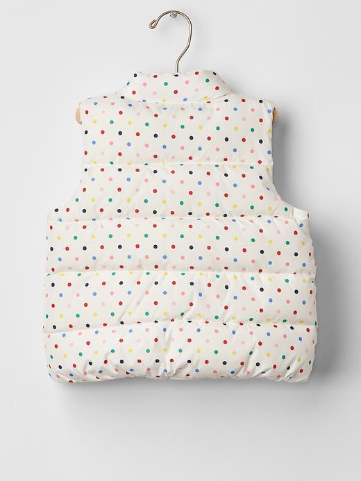 2 of 8 showing, with the color mix dot print of product ColdControl Max sprinkle dots puffer vest