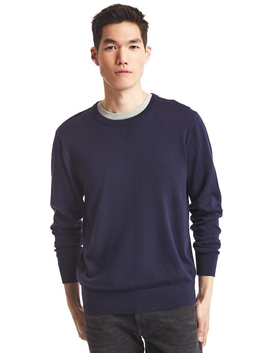 1 of 8 showing, with the color navy of product Merino wool crew sweater