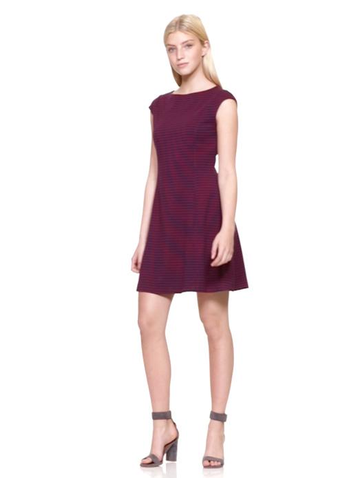 mare mare amaya corset fit-and-flare midi dress London Times Women's Stripe Ruffle Neck Puff Shoulder A-Line Minidress - Blue